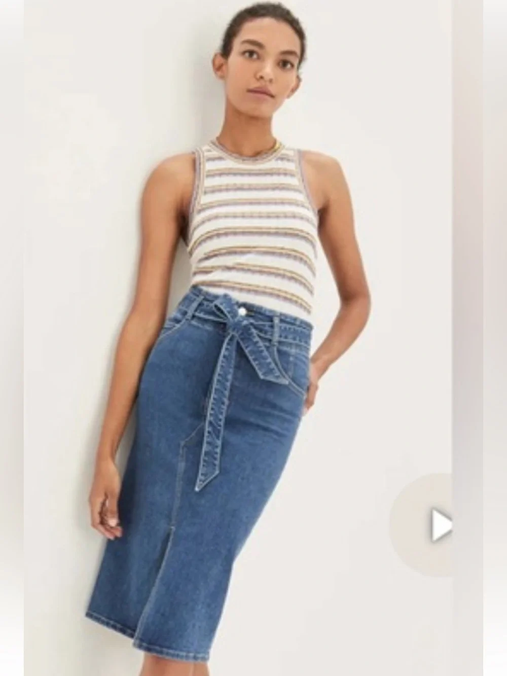 Veronica Beard Denim Paperbag Midi Skirt Tie Waist